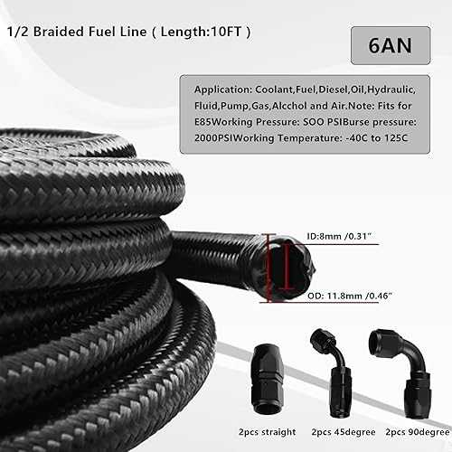 Miniatura 3 de 6AN Baffled Oil Catch Can Breather Can con válvula de drenaje paquete de 11.8 fl oz y 10 pies 6AN 38 pulgadas Kit de montaje de línea de combustible