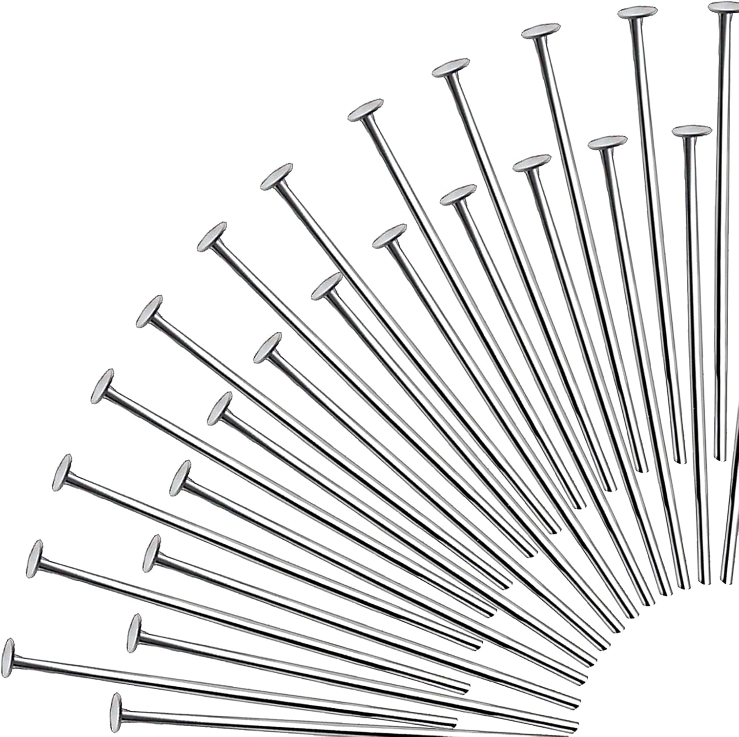 TOAOB 200pcs Head Pins 2 Inch Silver 22 Gauge Brass Wire Flat Head Pins Jewelry Findings for DIY Crafts Necklaces Bracelets Earrings Making