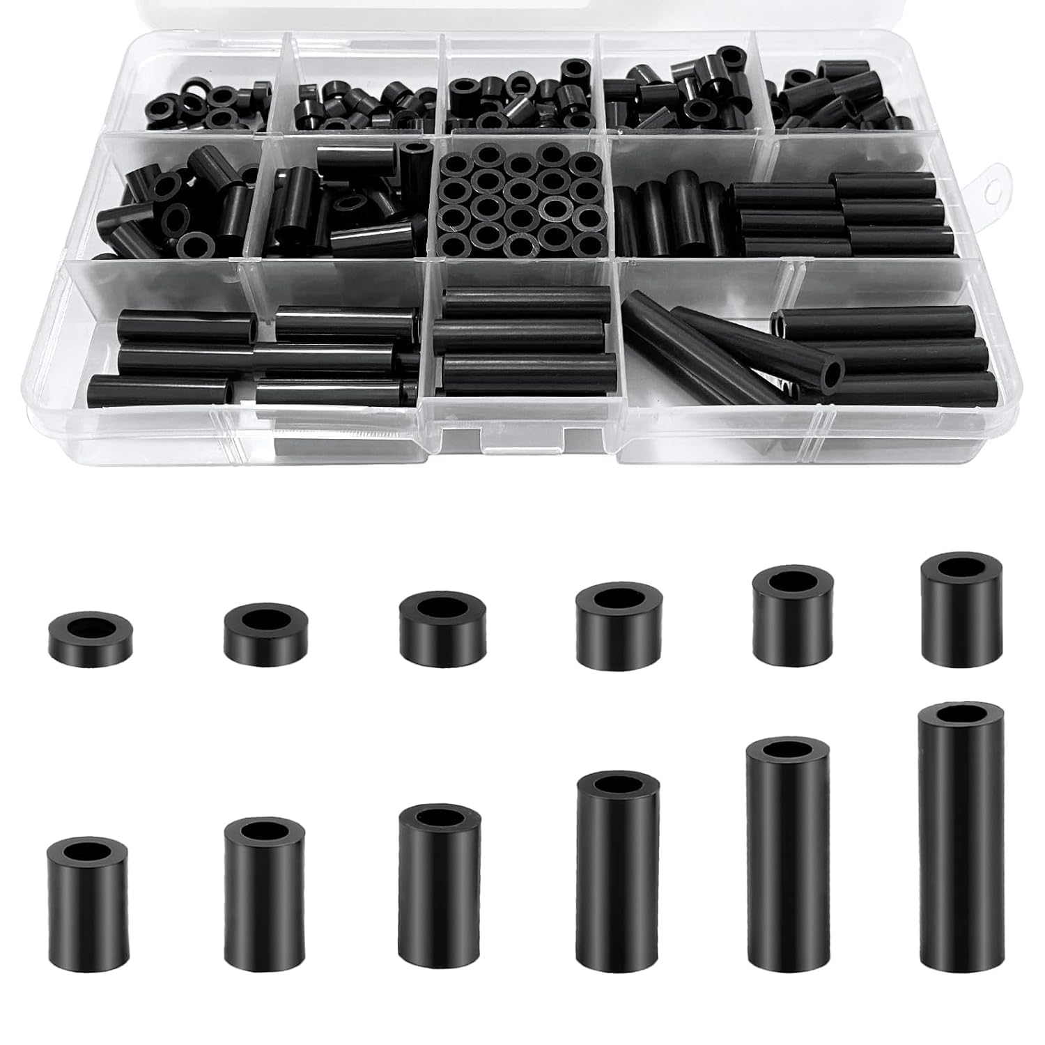 Distanziali Rotondi in Nylon 320 Pezzi,M3 M4 Distanziatori Isolanti in ABS,Rondelle Distanziali in Plastica, Guarnizione Piatta Distanziatrice Assortimento Kit Nero per Motori Macchinari Automobili