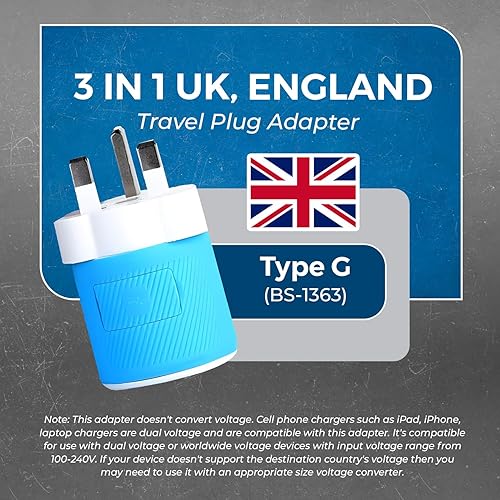 Miniatura 2 de OREI Adaptador de enchufe de viaje para Reino Unido, Irlanda, Dubai con doble USB, entrada de EE. UU., Tipo G (U2U-7), funcionará con teléfonos