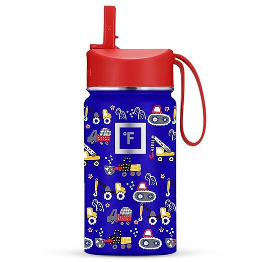 IRON °FLASK Kids Water Bottle - 14 Oz, Straw Lid, 20 Name Stickers, Silicone Boot, Vacuum Insulated Stainless Steel, Double Walled Tumbler Travel Cup, Thermo Mug, Metal Canteen Midnight Black
