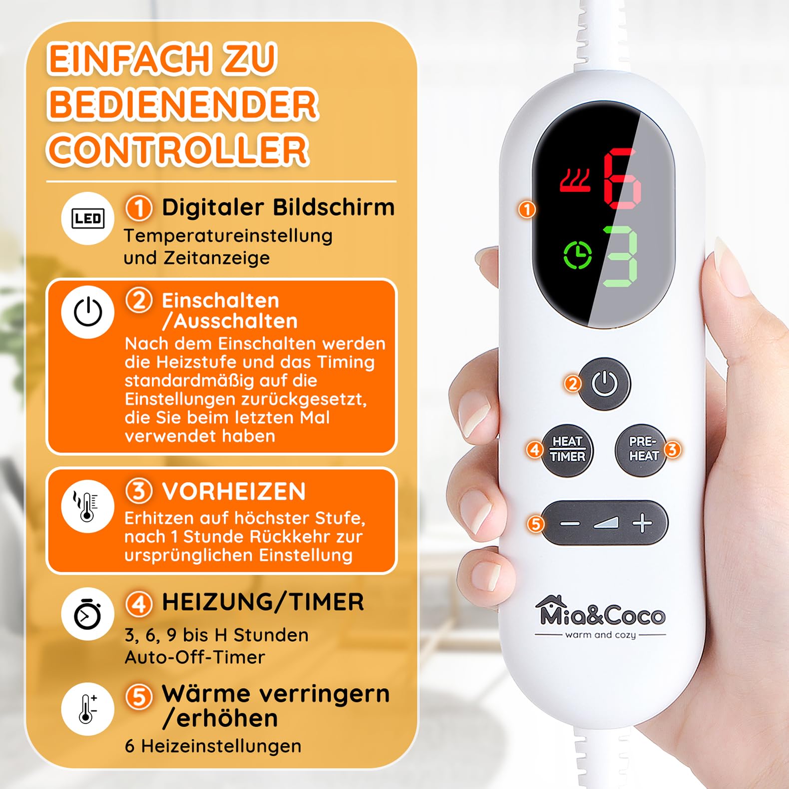 Heizkissen für Rücken Schulter Nacken 60x100cm Wärmekissen mit Taillenriemen, Schnelle Erwärmung, 6 Heizstufen, Rückenwärmer Abschaltautomatik Timer, Flanell, maschinenwaschbar, EU-Stecker, Grau