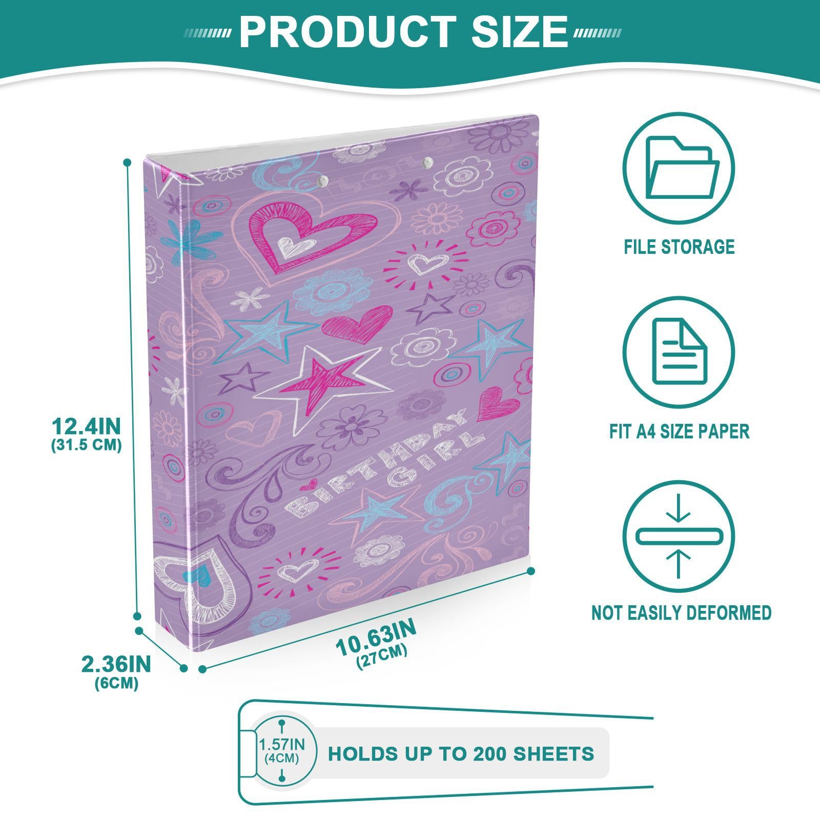 SKYSHU Love Heart - Raccoglitori ad anelli rotondi con 3 tasche interne in PVC trasparente, impermeabili, robusti, 3,8 cm, con clip in metallo antiscivolo, raccoglitori versatili per 200 fogli,
