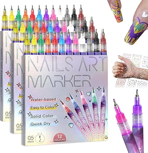 Juego de bolígrafos de arte de uñas de 12 colores, marcadores de arte de uñas mejorados 2026, de secado rápido, herramientas de arte de uñas