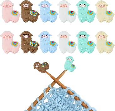 BEEFLYING 12 pcs Alpaca Knitting Needle Stoppers Silicone Knitting Needle Point Protectors Caps, Fit Sizes 2.5-6 mm Needles for Knitting Sewing Crocheting DIY Crafts