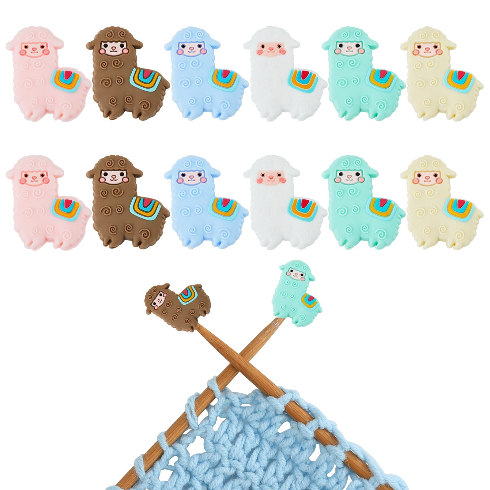BEEFLYING 12 pcs Knitting Needle Caps Cute Alpaca Knitting Needle Stoppers Silicone Knitting Accessories fit Sizes 2.5-6 mm Needles for Knitting Craft DIY Art and Sewing