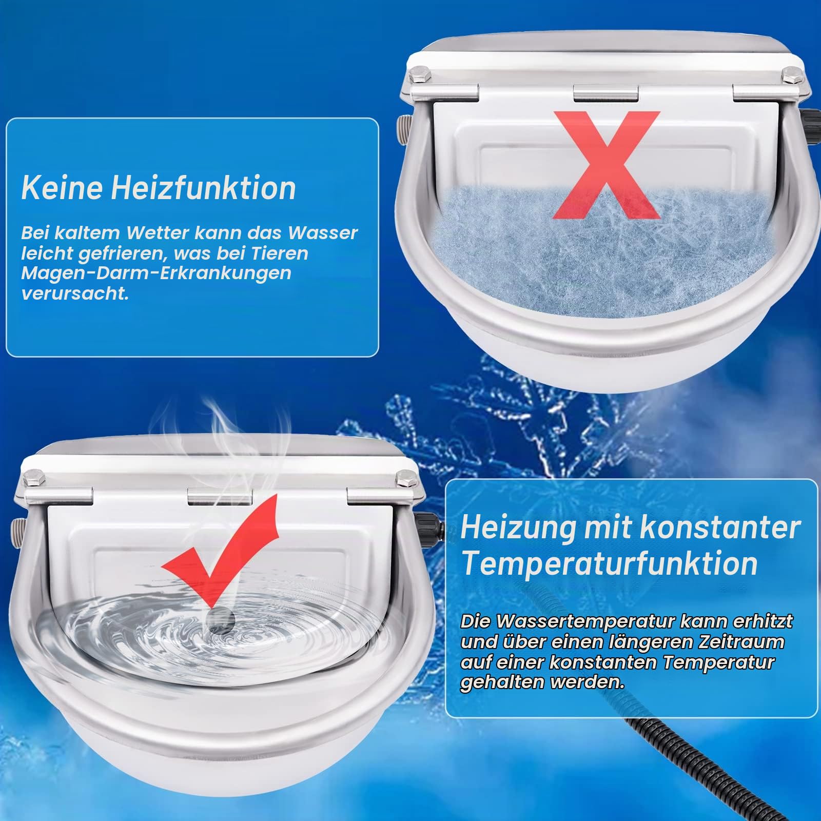 Beheizte Tränken, 220V, PferdeträNke Beheizbar, Automatische TräNken mit Einstellbarem Schwimmerventil, TräNkebecken Pferd Frostsicher, für Rinder, Pferde, Ziegen, HundeträNken