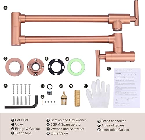 Miniatura 95 de WOWOW Grifo de llenado de ollas de níquel pulido, relleno de olla de latón macizo, montaje en pared, grifo de estufa de cocina con brazos oscilantes