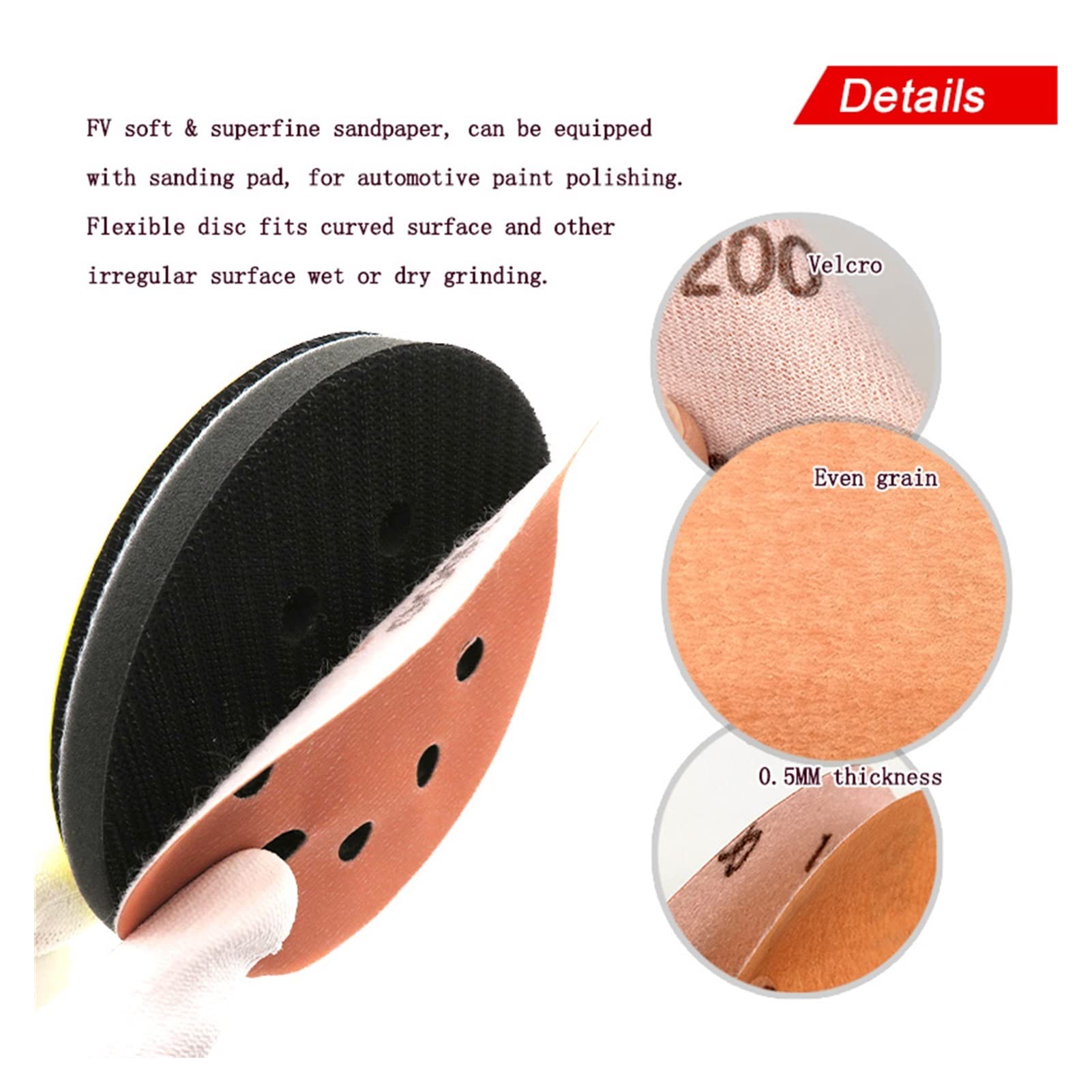 Papel de lija abrasivo ZSBLXHHJD 1 5pcs 5 "12 5 mm 8 orificio Suave Super Fino Húmedo/Dry Hook and Loop Auto Cuerpo Película Lijado de lijado Papel de lija 60-5000 Grit (Color : 1200 Grit)