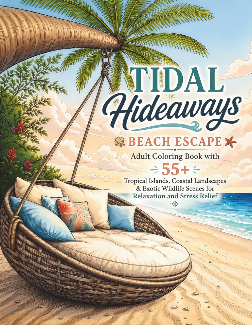 Tidal Hideaways: Beach Escape Adult Coloring Book with 55+ Tropical Islands, Coastal Landscapes & Exotic Wildlife Scenes for Relaxation and Stress Relief