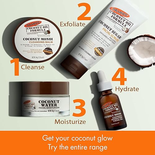 Miniatura 6 de Palmer's Aceite facial + exfoliante facial, fórmula de aceite de coco con vitamina E para el cuidado de la piel, fabricado con aceite de coco de