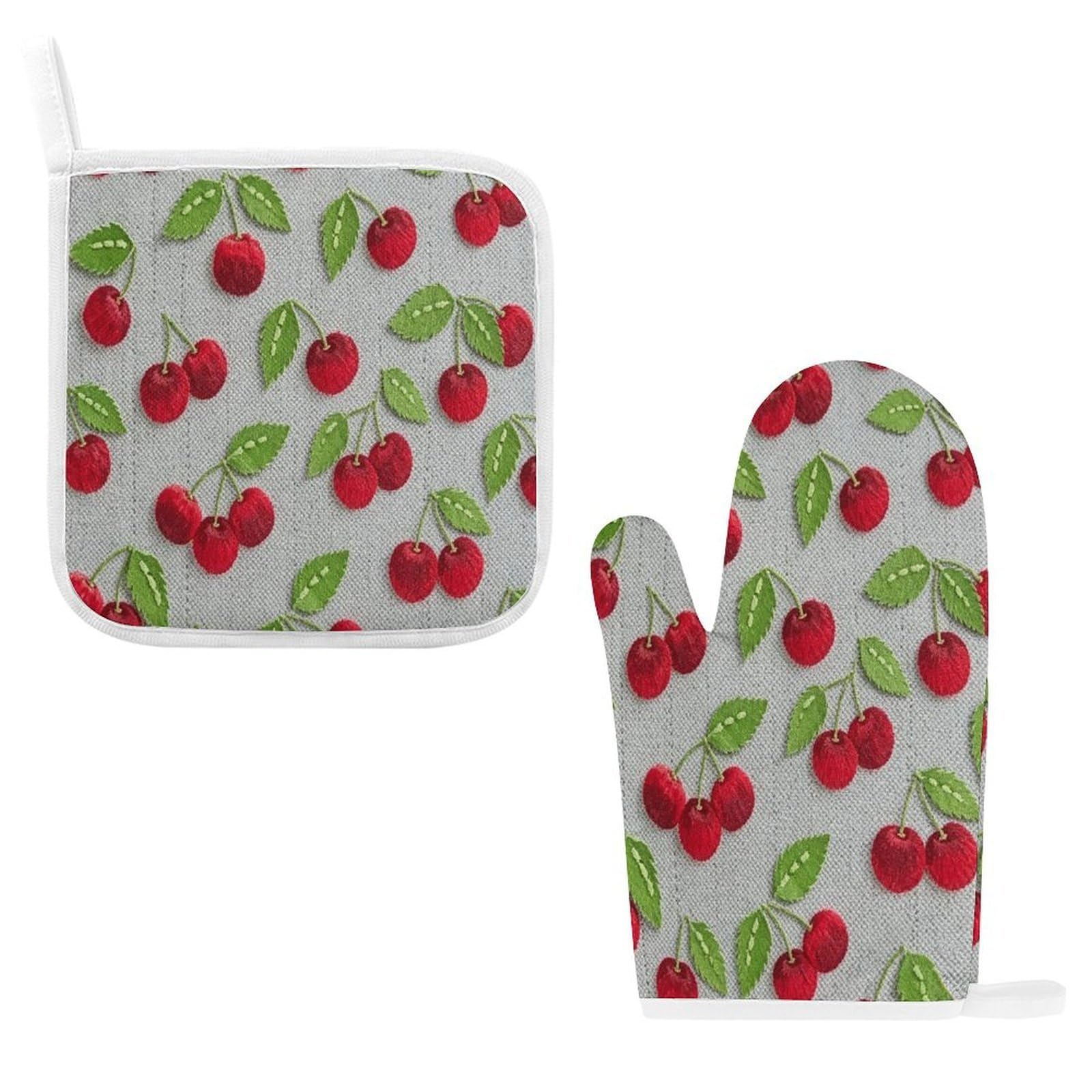 Fodpand Style Cherry Oven Mitts And Pot Holders Sets