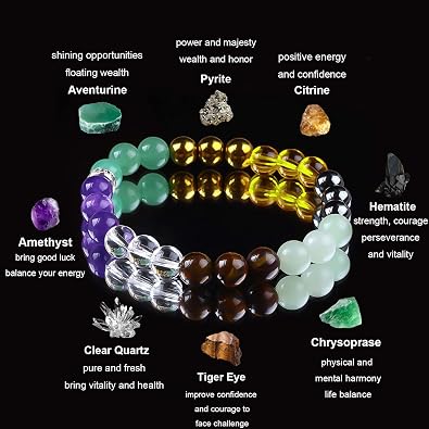 Feng Shui Protection Bracelet for Men Women Fengshui Wealth and Luck Bracelet Natural Stone Protection Beaded Bracelet Quartz Black Obsidian Money Bracelets Handmade Inspirational Jewelry