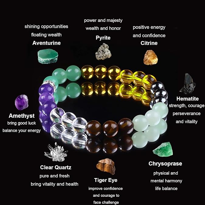 Feng Shui Protection Bracelet for Men Women Fengshui Wealth and Luck Bracelet Natural Stone Protection Beaded Bracelet Quartz Black Obsidian Money Bracelets Handmade Inspirational Jewelry