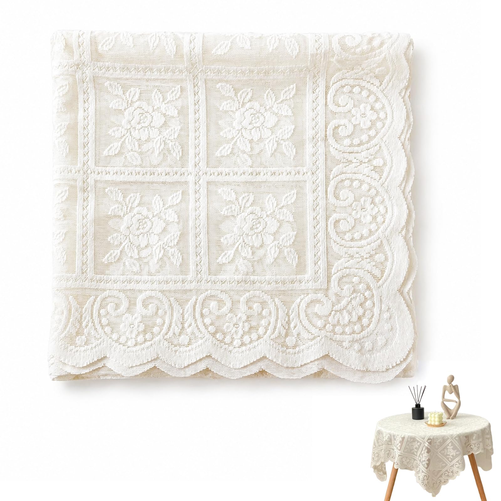 UMEGMBX Elegant Floral Lace Tablecloths, Decorative Table Cloth for Kitchen Dining Table, Square Table Cloths and Fabric Tablecloth, Table Covers for Kitchen Dinning Tabletop Decoration(60cm x 60cm)