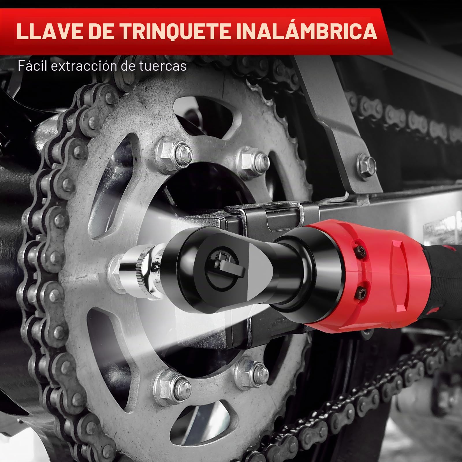 DayPlus Llave de trinquete con batería de 12V, 40 Nm Juego de llave de trinquete eléctrico, 2300 RPM con 2 baterías de iones de litio de 1.5Ah y carga rápida, 7 enchufes, velocidad variable, rojo