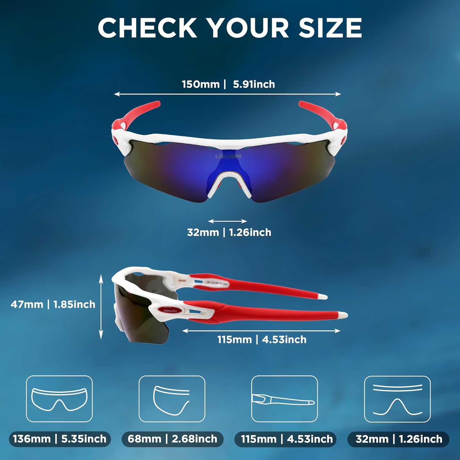 Cycling Sunglasses for Men Women Youth, Wrap Around Sports Sunglasses for Running Climbing Bike Baseball Softball Golf - Image 7