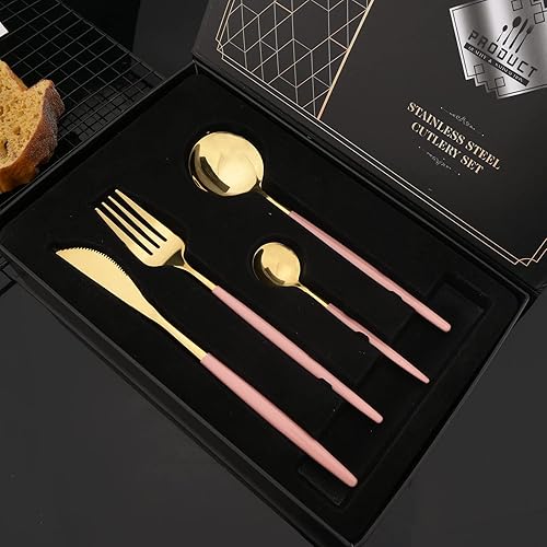 Miniatura 25 de JASHII Juego de cubiertos de 24 piezas con caja de regalo, juego de cubiertos de acero inoxidable para 6, regalo de inauguración de la casa, mango
