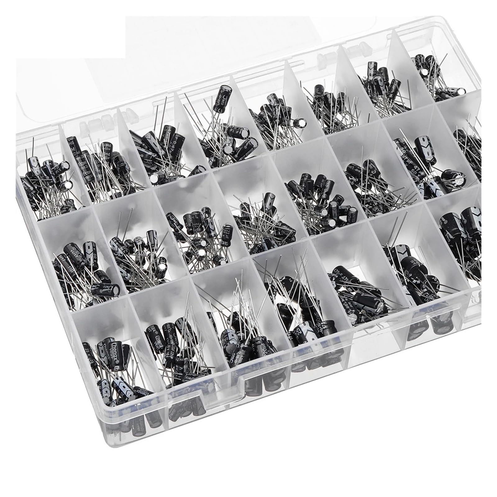 ICXLPMC 500PCS/lot 0.1UF-1000UF 24Values Aluminum Electrolytic Capacitors 16-50V mix Electrolytic capacitor Assorted kit and storage box