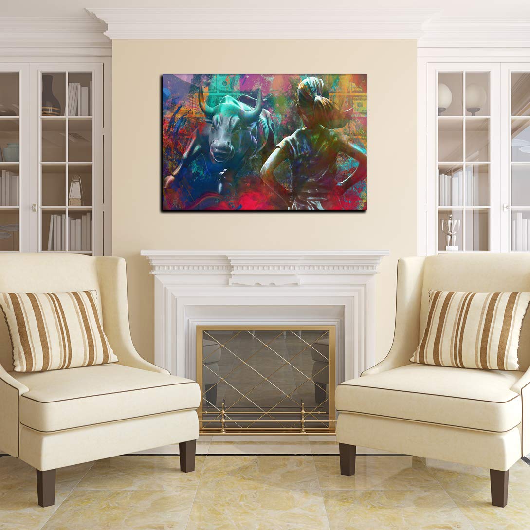 Inspirierende Leinwandbild, Motiv: "Charging Bulle", motivierendes Gemälde, inspirierende Unternehmer-Poster, Drucke, Kunstwerk-Dekorationen, Giclée-Dekoration für Zuhause, Büro, fertig zum Aufhängen,