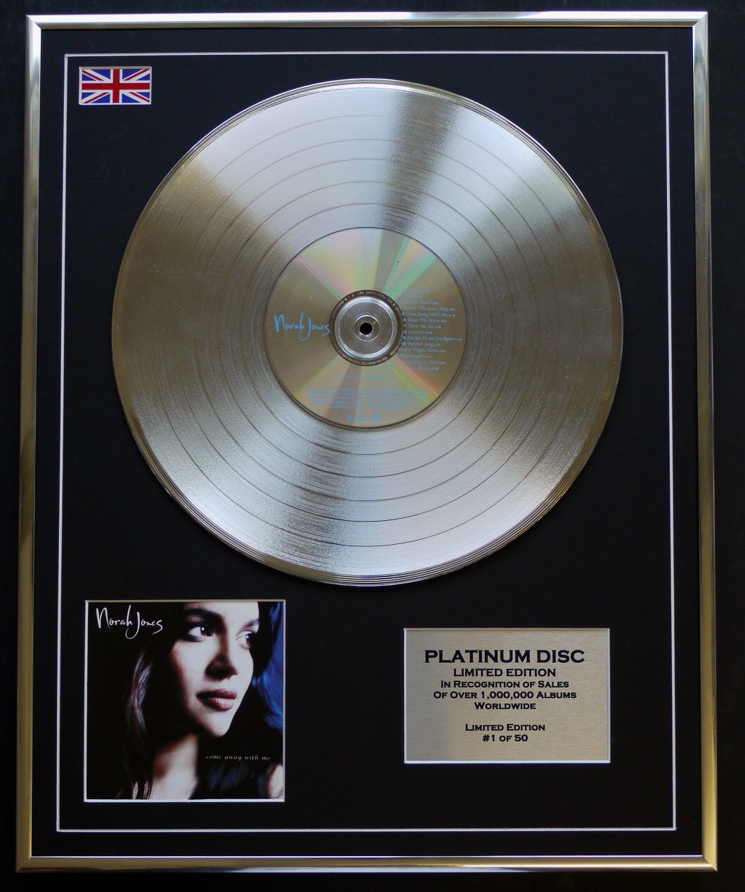Norah Jones/Ltd Edition CD Platinum Disc/COME AWAY WITH ME
