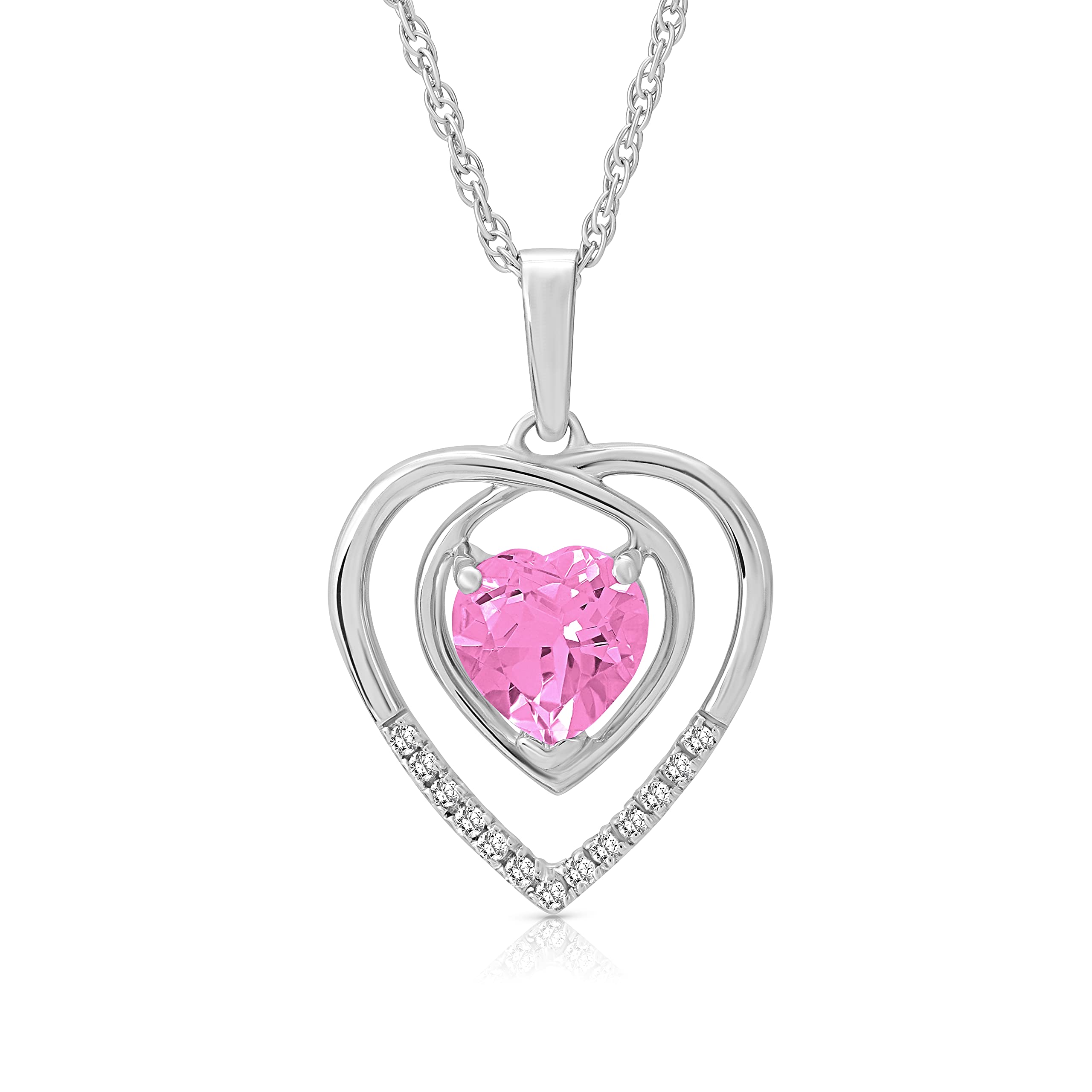 ARAIYA FINE JEWELRYSterling Silver Diamond and Gemstone Heart Pendant Necklace (1/20 cttw, I-J Color, I2-I3 Clarity), 18"