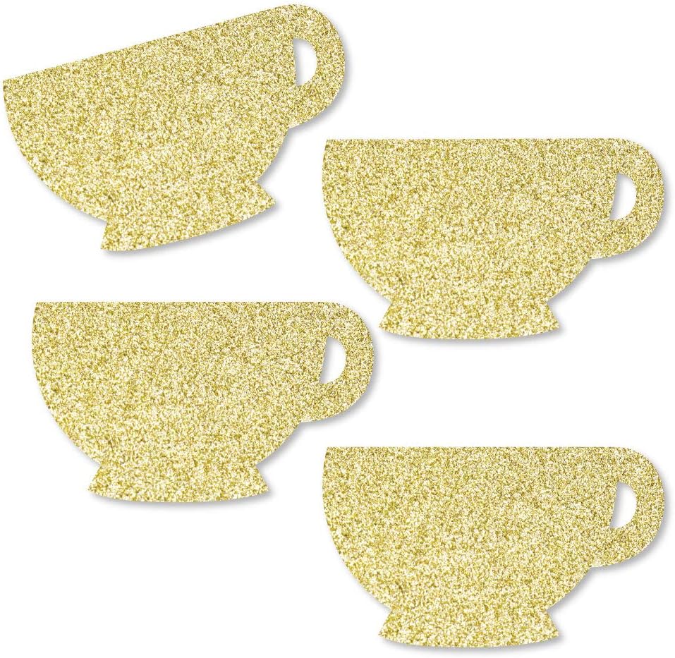 Big Dot of Happiness Gold Glitter Tea Cup - No-Mess Real Gold Glitter Cut-Outs - Garden Tea Party Confetti - Set of 24