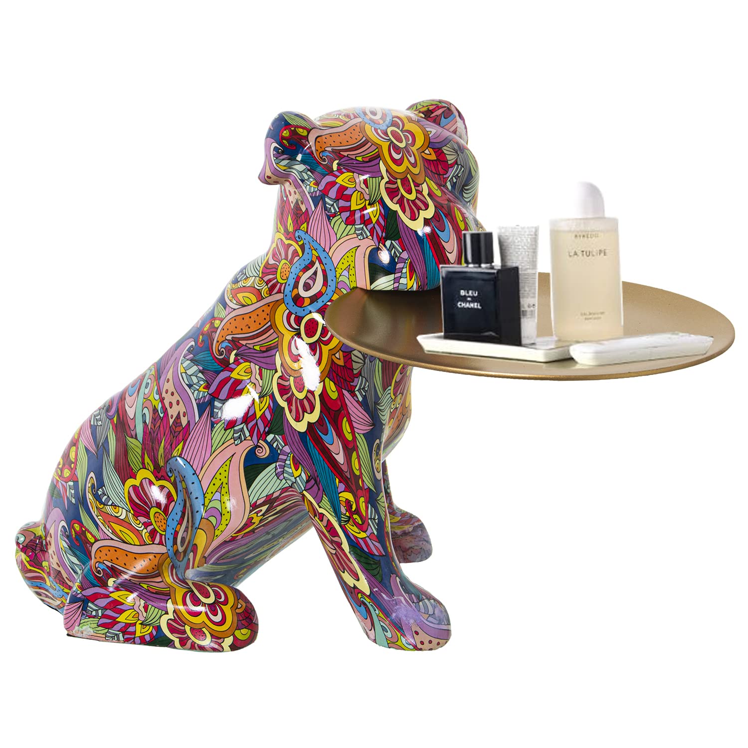 Chien assis avec plateau résine colorée idée cadeau créative pendaison crémaillère