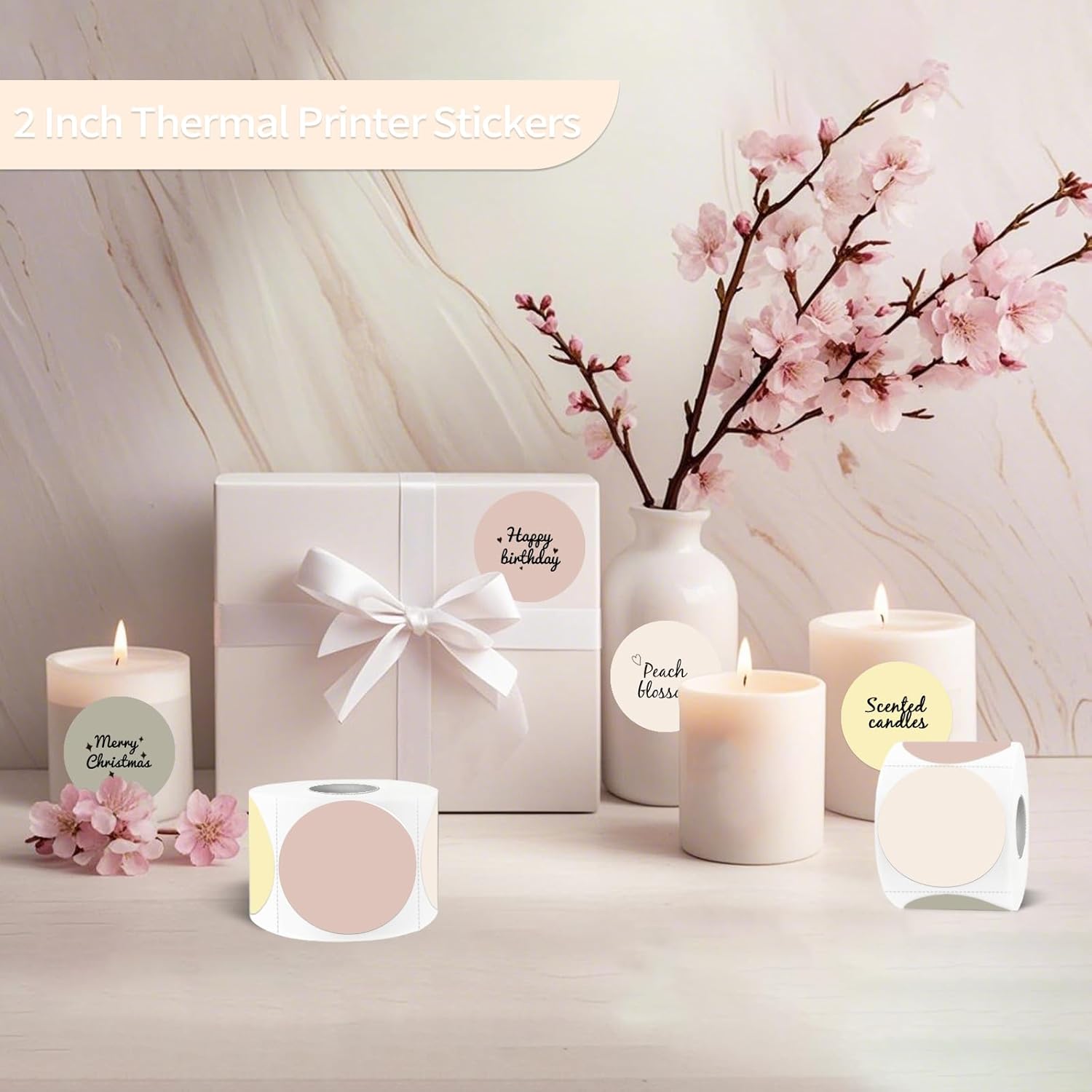 2 inch Round Thermal Label,Morandi Circle Thermal Sticker Labels for Business and Home,Direct Thermal Printer Label for DIY Logo Design,Thanks Card,500 Labels/1 Roll - Image 6