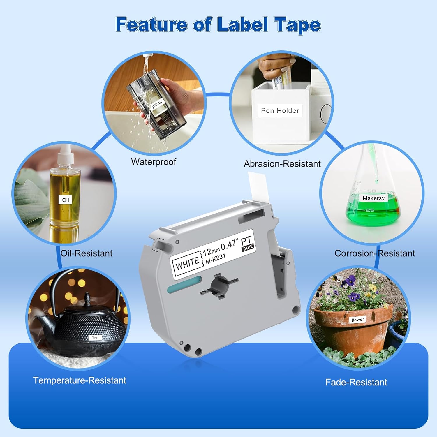 M-K231 Label Tape Compatible with Brother P-Touch Label Tape M-K231S M231 MK231 12mm 0.47 Black on White Compatible with Brother M-K231 Work for PT-M95 PT-65 PT-70 PT-45 PT-90, 4 Pack