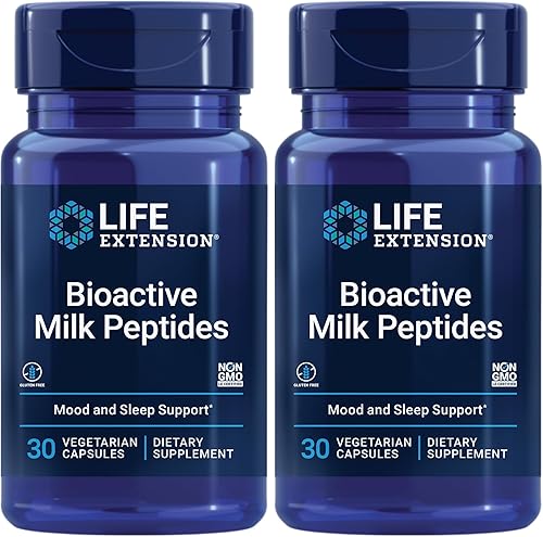Life Extension Péptidos de leche bioactivos, promueve la relajación y el sueño saludable, sin gluten, sin OMG, 30 cápsulas vegetarianas (paquete de