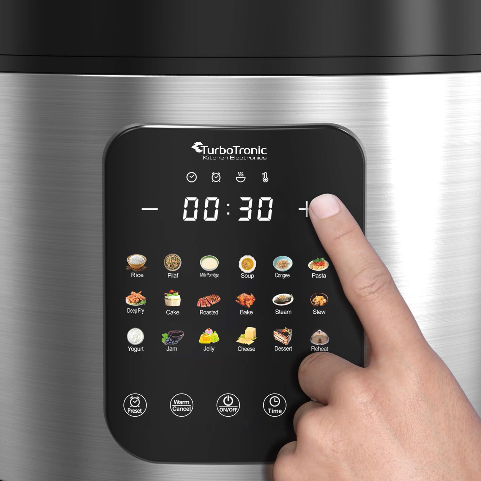 TurboTronic MultiKocher DMC18 neues 2024 Modell 5L mit Schongarer 860W Elektrisch, Dampfgarer, Reiskocher, Slow Cooker & 18 Programme, Milchreis, Multivarka (Silber)