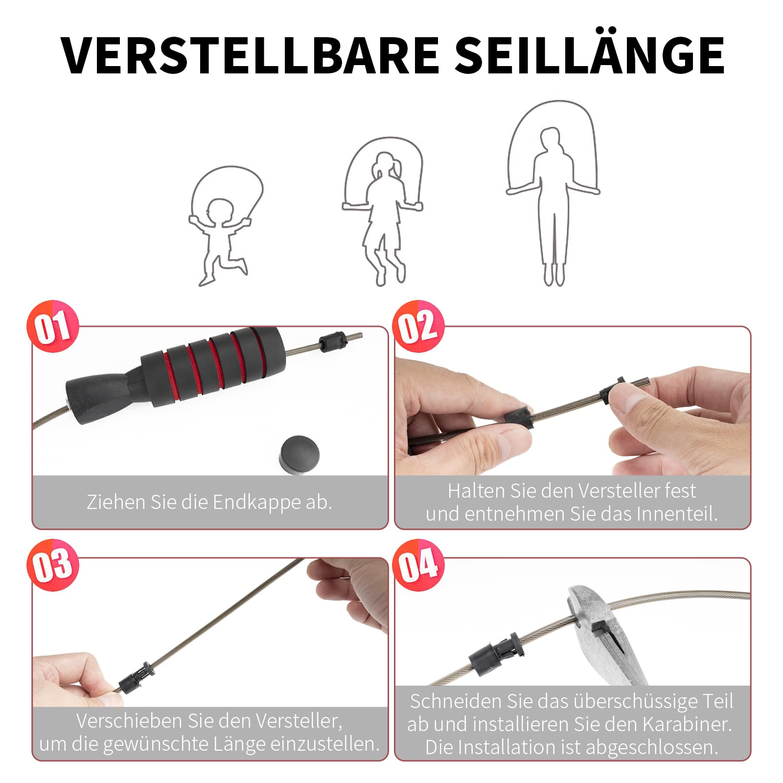 Springseil mit 2 Springseilen, verstellbare Stahl-Springseile, 4 mm verwicklungsfreies Springseilkabel für Damen, Herren und Kinder, Training & Figurformung