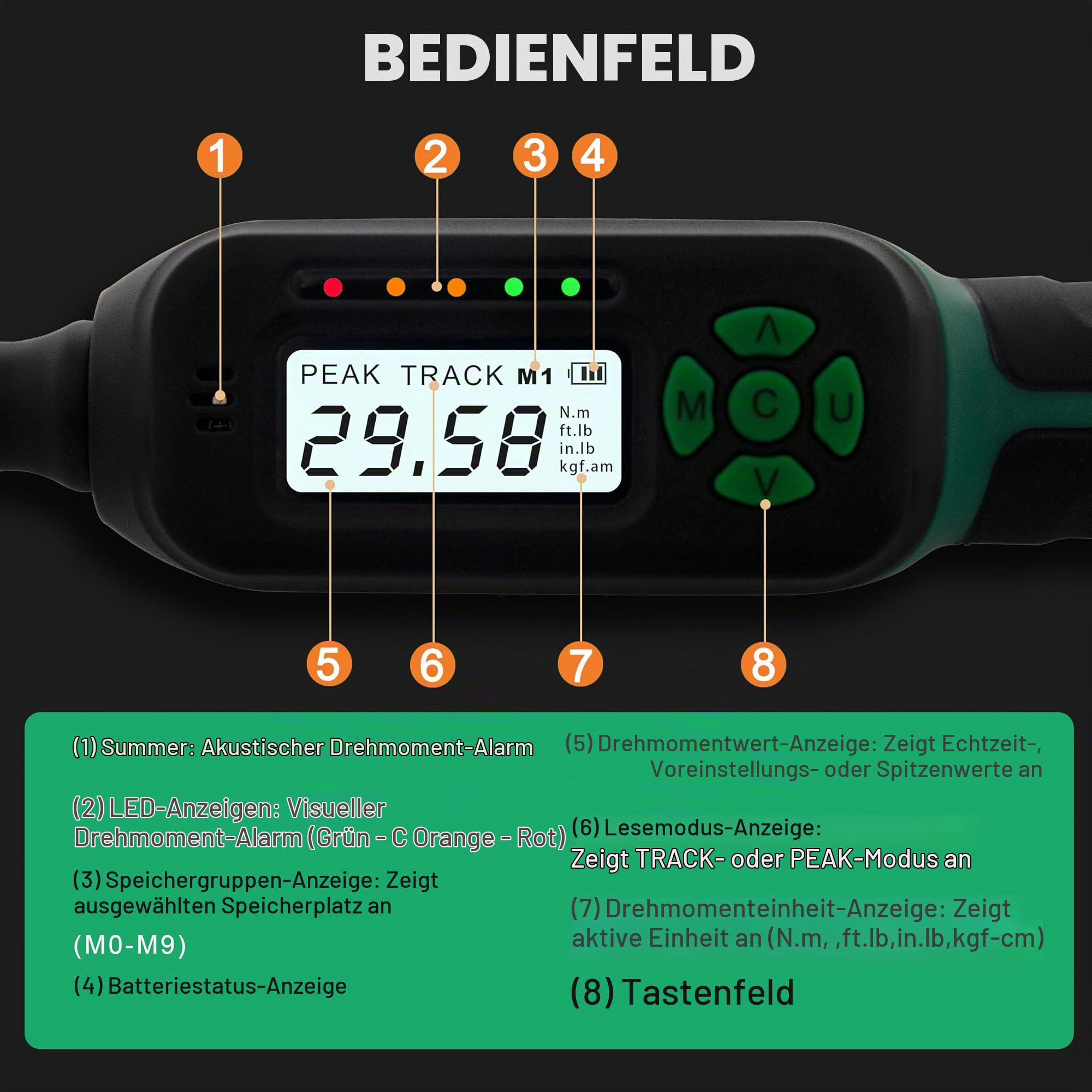 AEROFORCE Digitaler Drehmomentschlüssel - 3/8 Zoll Antrieb Elektrischer Drehmomentschlüssel (3-60Nm), mit bidirektionaler Ratsche, ±2% Genauigkeit, Summer- & LED-Alarmen, 4-Messeinheiten