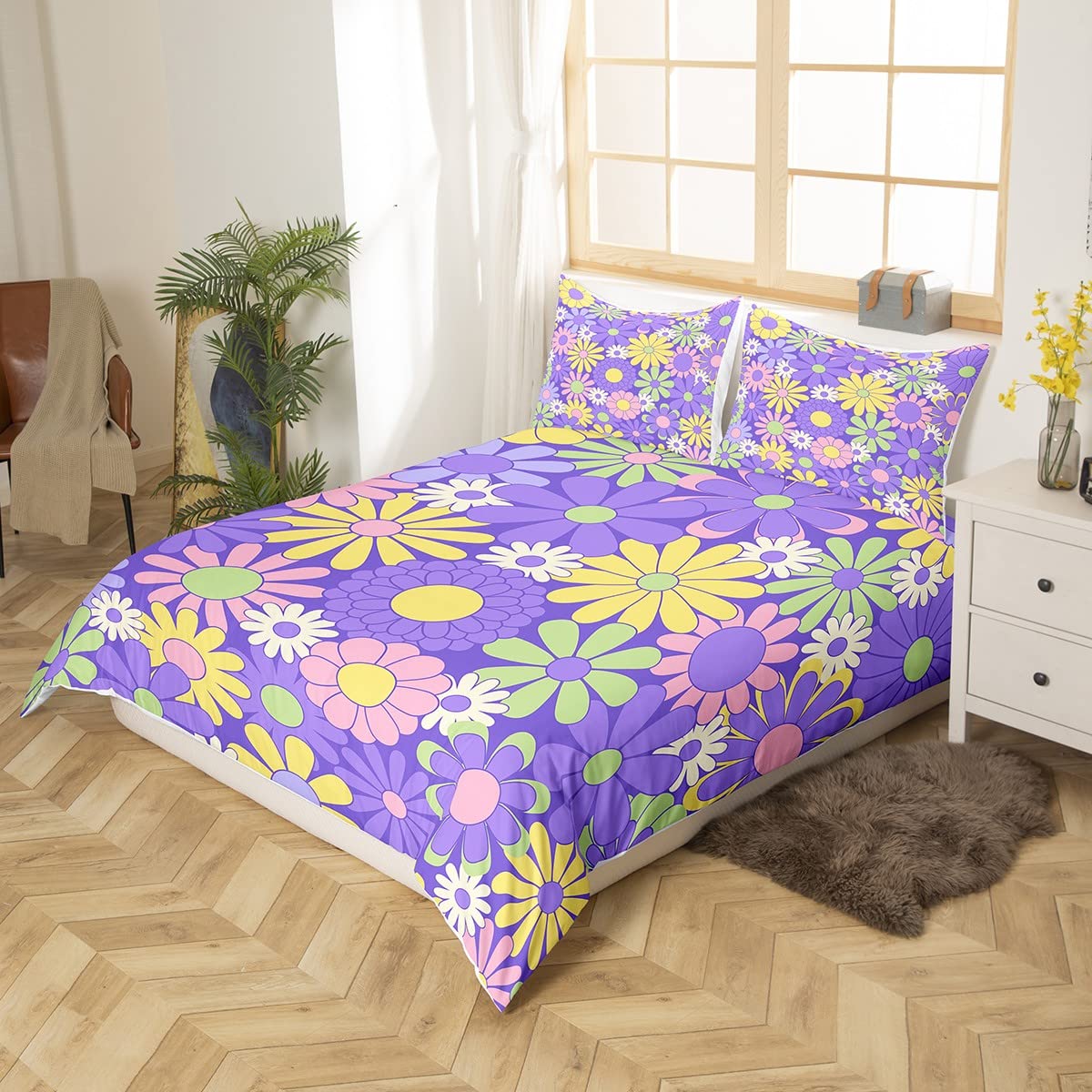 Homewish Groovy Blume Spannbetttuch 90x200cm - Floral Design Mit Pionien Blüten