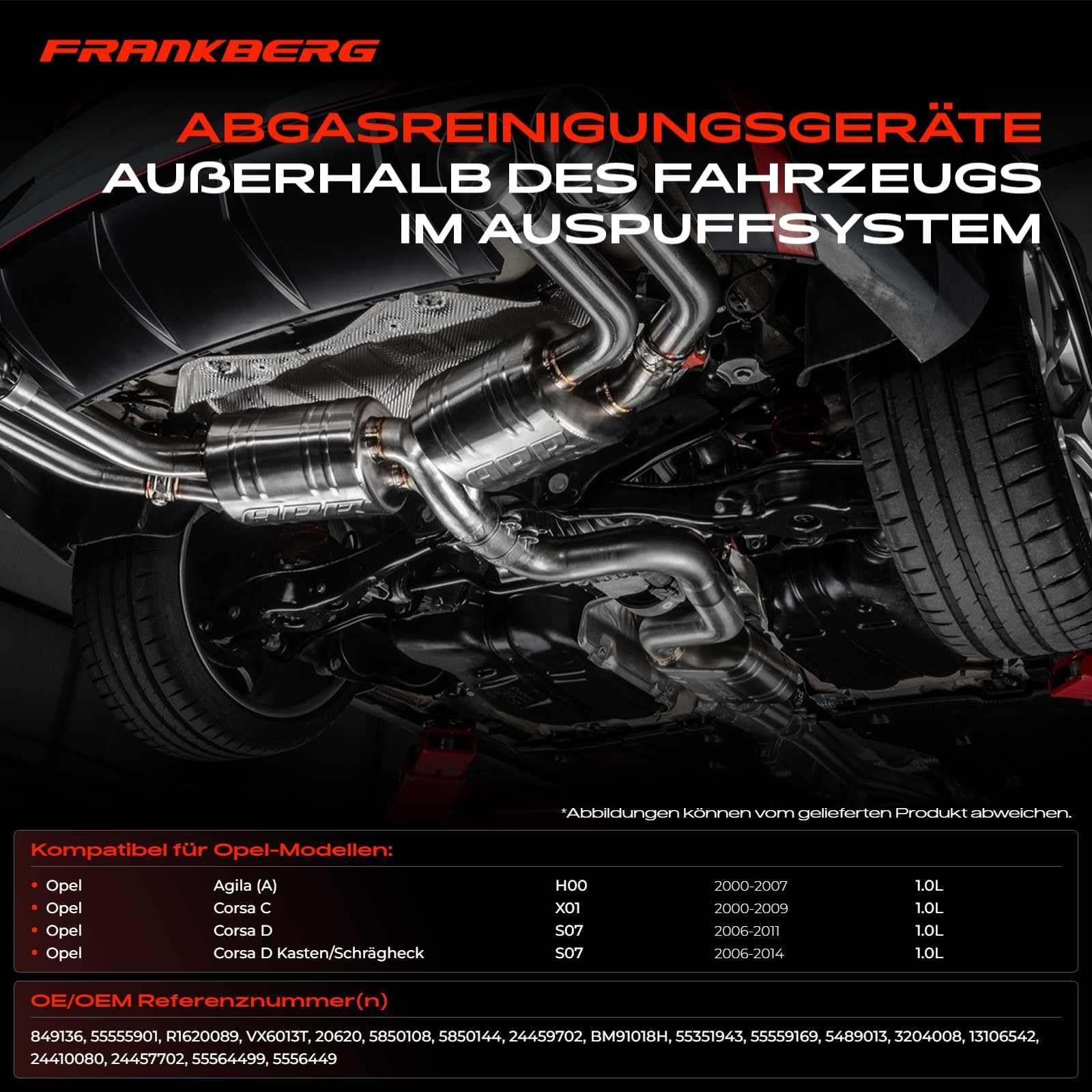 Frankberg Katalysator Benzin Kompatibel mit Agila(A) A H00 1.0 12V 2000-2007 Corsa C F08 F68 Corsa D S07 Replace# 5850108