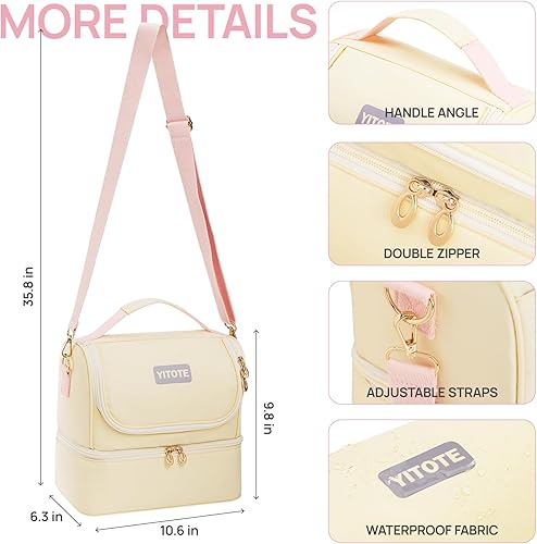 Miniatura 5 de Yitote Lonchera para mujer, lonchera de doble cubierta para mujer, bolsa de almuerzo aislada expandible y a prueba de fugas, ideal para el trabajo,