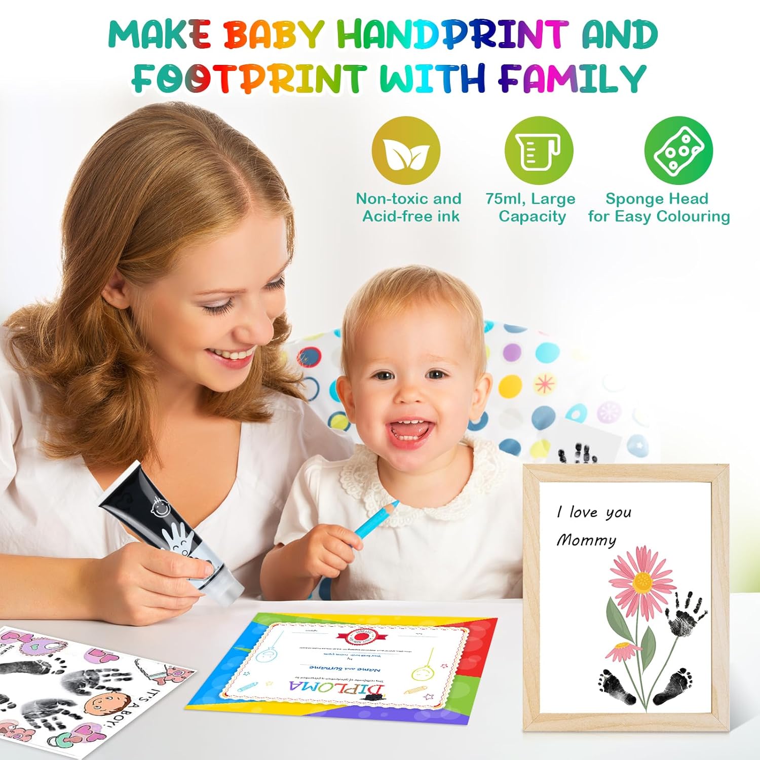 2.54 fl oz (75ml) Black Baby Hand and Footprint Ink, Baby Safe Paint for Newborn Keepsake, Non Toxic Acid-Free, Washable, Pet Paw Print Paint, Ideal New Mom Gifts - Image 5