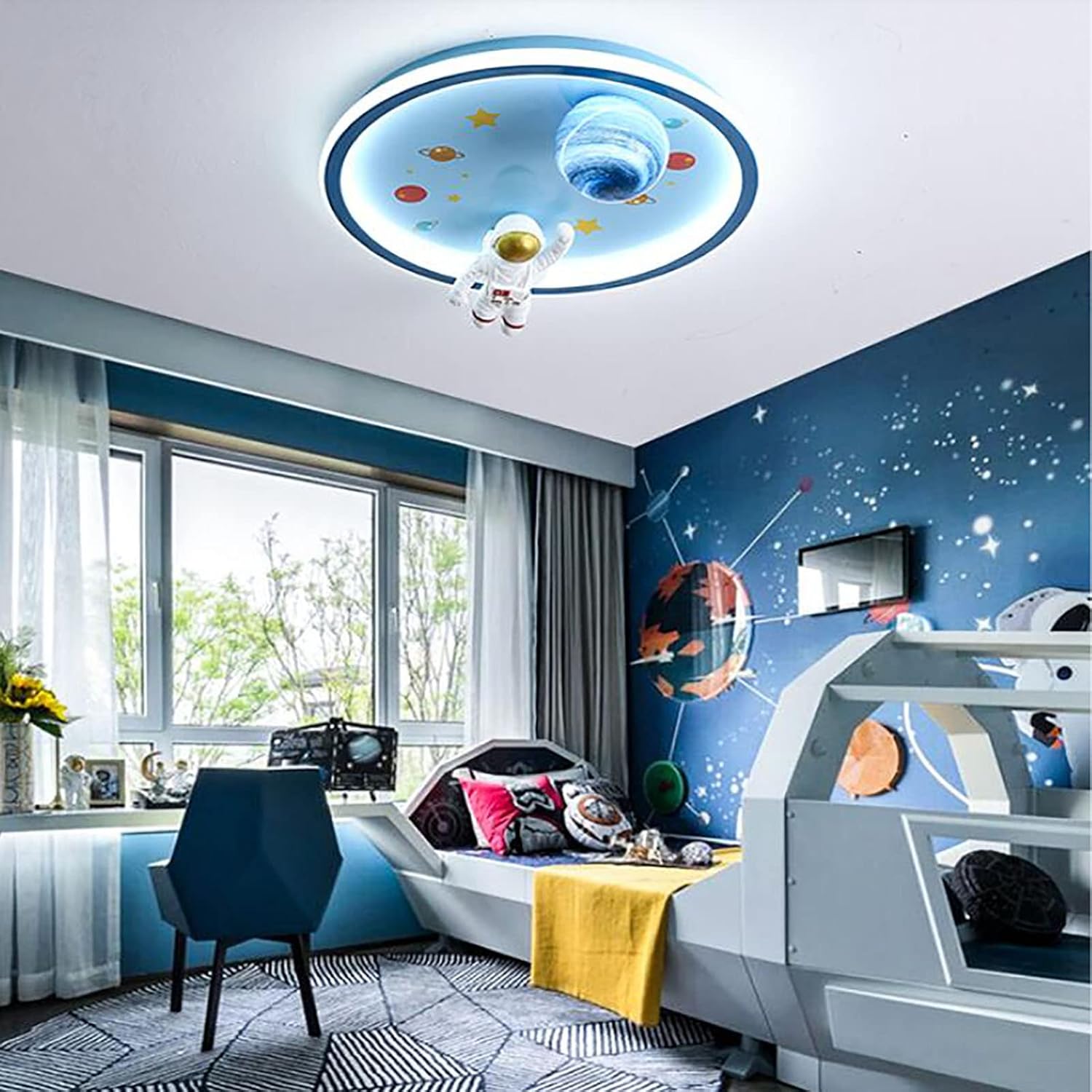 Chandelier Room Blue Pink Ceiling Light Chandelier Led Cartoon Ceiling Lamp Creative Planet Light Ceiling Lighting for Bedroom Living Room Dining Room Kitchen-Blue and White (Pink Warm Light