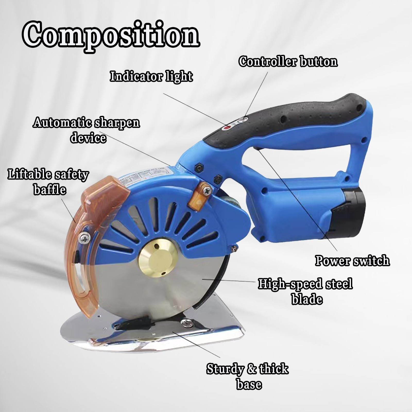 WHIPIN Coupe-Tissu électrique 5 Vitesses, Machine rotative électrique à poussée Manuelle avec Lame de 100/110/125 mm, affûtage Automatique, Base Stable, Ciseaux électriques pour Tissu et Cuir(100B)