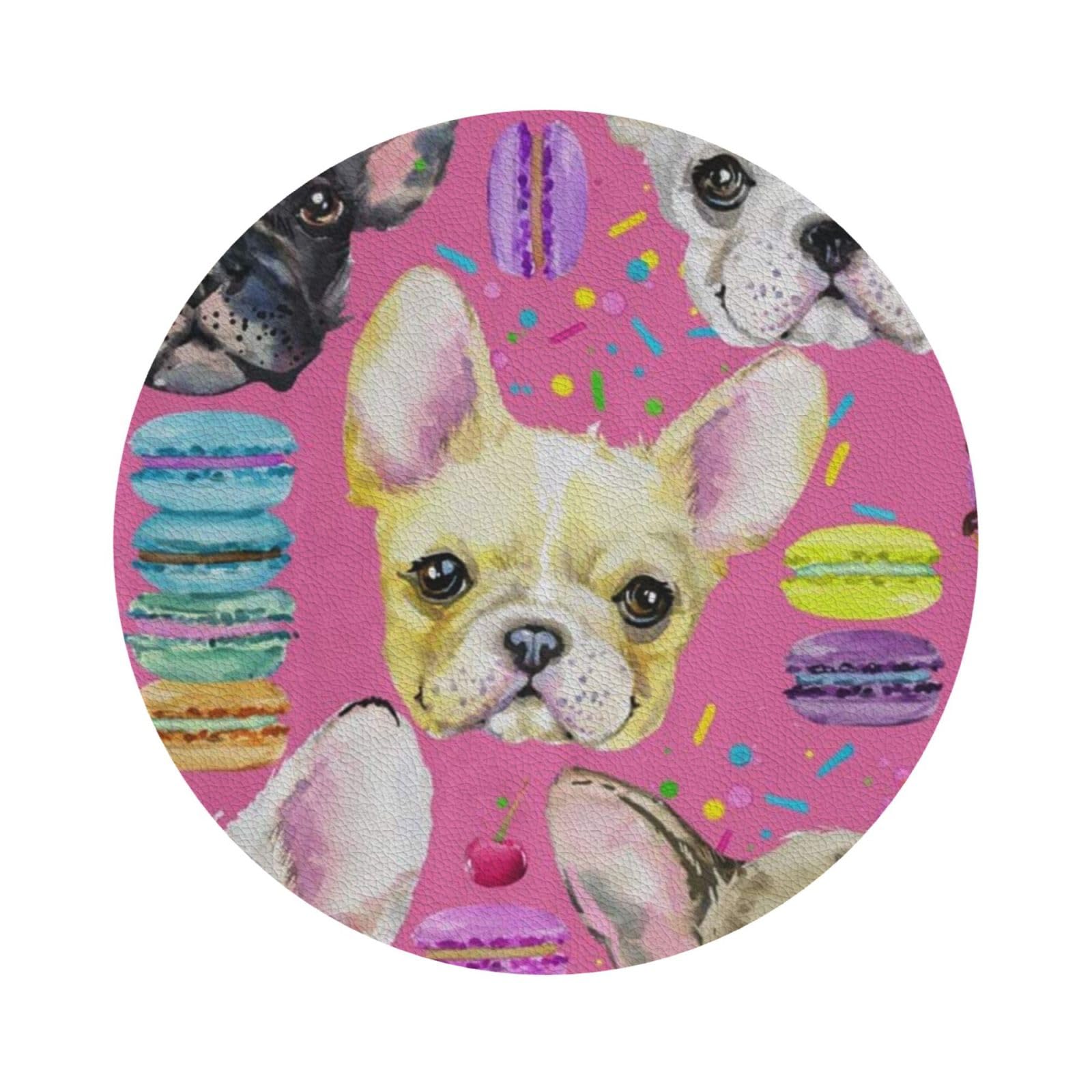animal dog PU Leather Coasters Set of 6 Round Drink Coasters