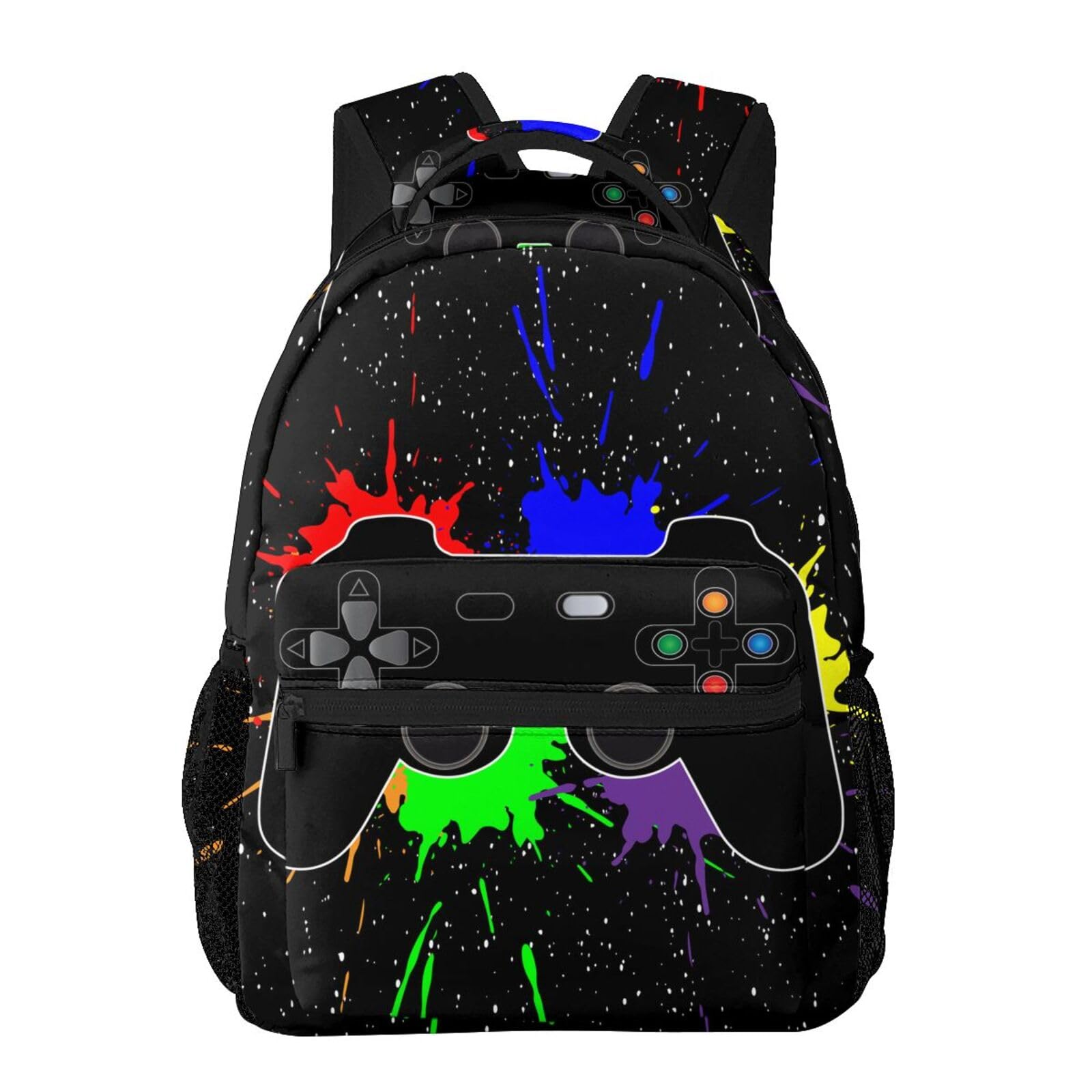 HKHEHOP Video Game Joystick Splash Cool Backpack For School Laptop Bags Bookbag Big Casual Daypack For Student Girls Boys Kids Teens Travel Sports