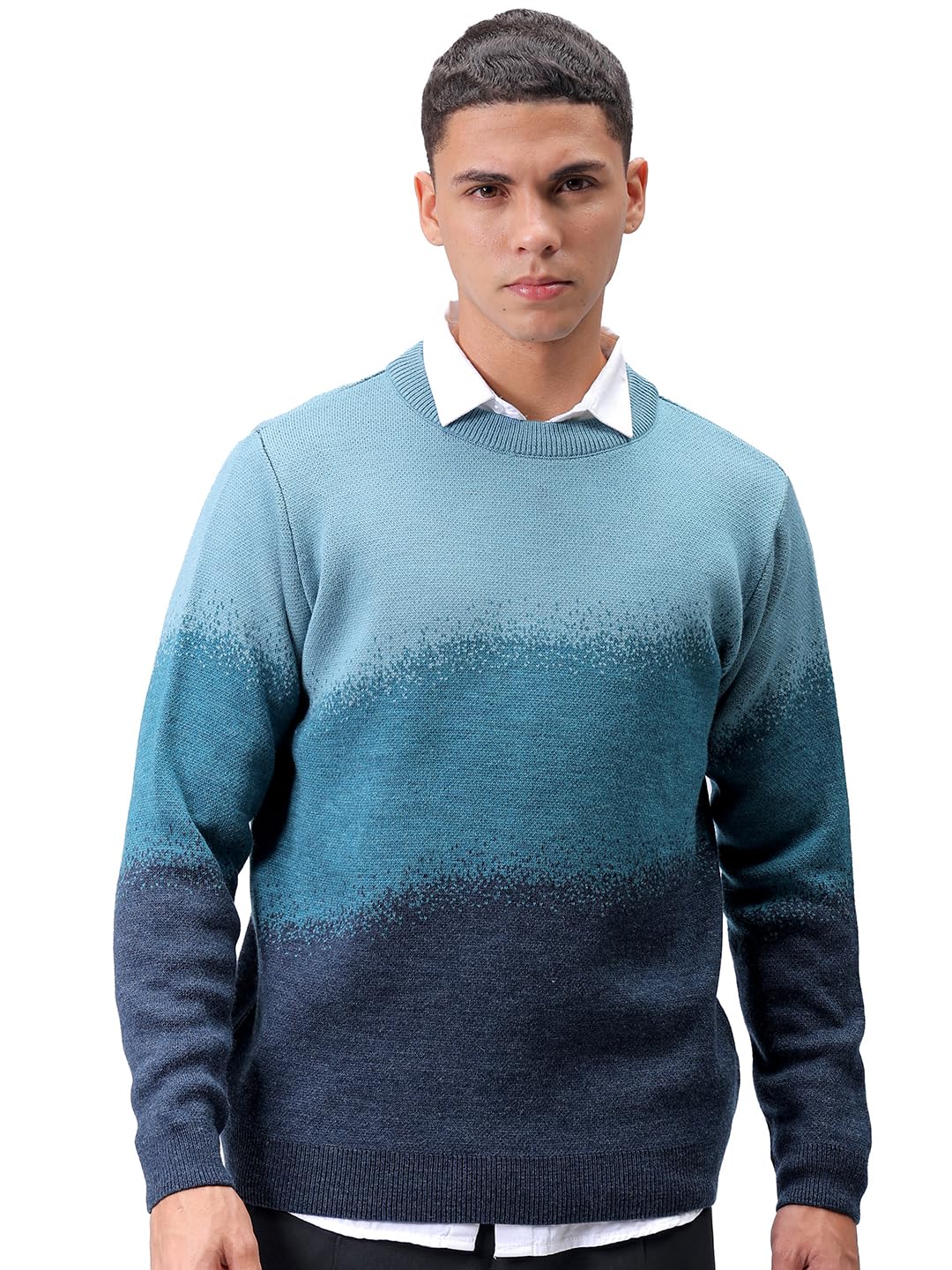 the indian garage co Men Relaxed Fit Textured Crew Neck Sweater-picture-25