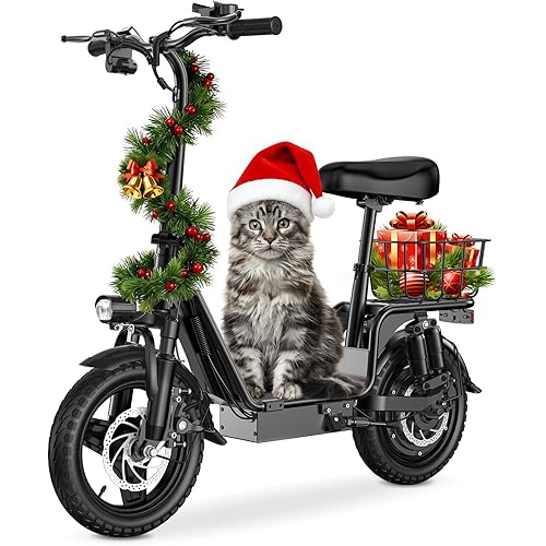 Adults Electric Scooter with Seat, 48V 10.4AH Foldable Electric Scooter,14" Tires,750W Motor,20MPH, 28-Mile Long Range and Dual Disc Brakes,330lbs Max Load