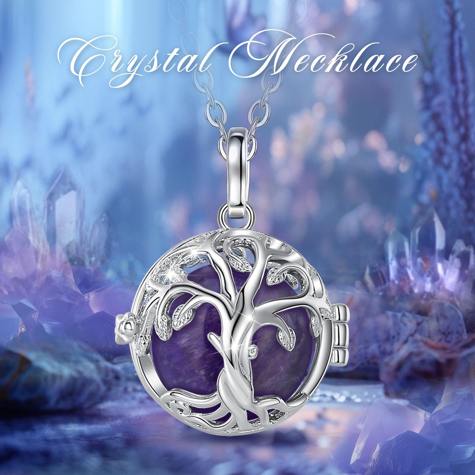 INFUSEU Collar Árbol De La Vida, Piedra Natural Cristal Colgante Mujer Arbol De La Vida Joyería Cristales Curativos Varias Piedras Intercambiables Bruja Mágica Proteccion Regalos para Mamá Mujer
