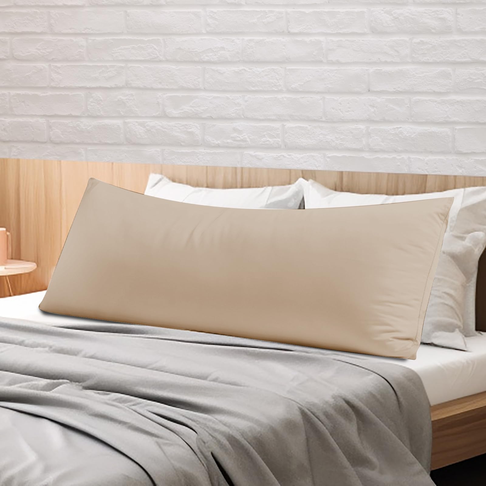 100% Egyptian Cotton Body Pillow Cover Long Pillow Case 600 Thread Count | Bed Pillow Protector with Zipper, Sateen Weave Cooling Full Body Pillowcase for Adults 20x54 Inches (1PC, Body, Beige)