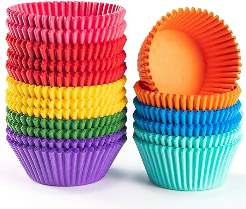 Miniatura 4 de Gifbera Bright Rainbow Standard Cupcake Liners - Tazas de papel colorido sólido para hornear, 400
