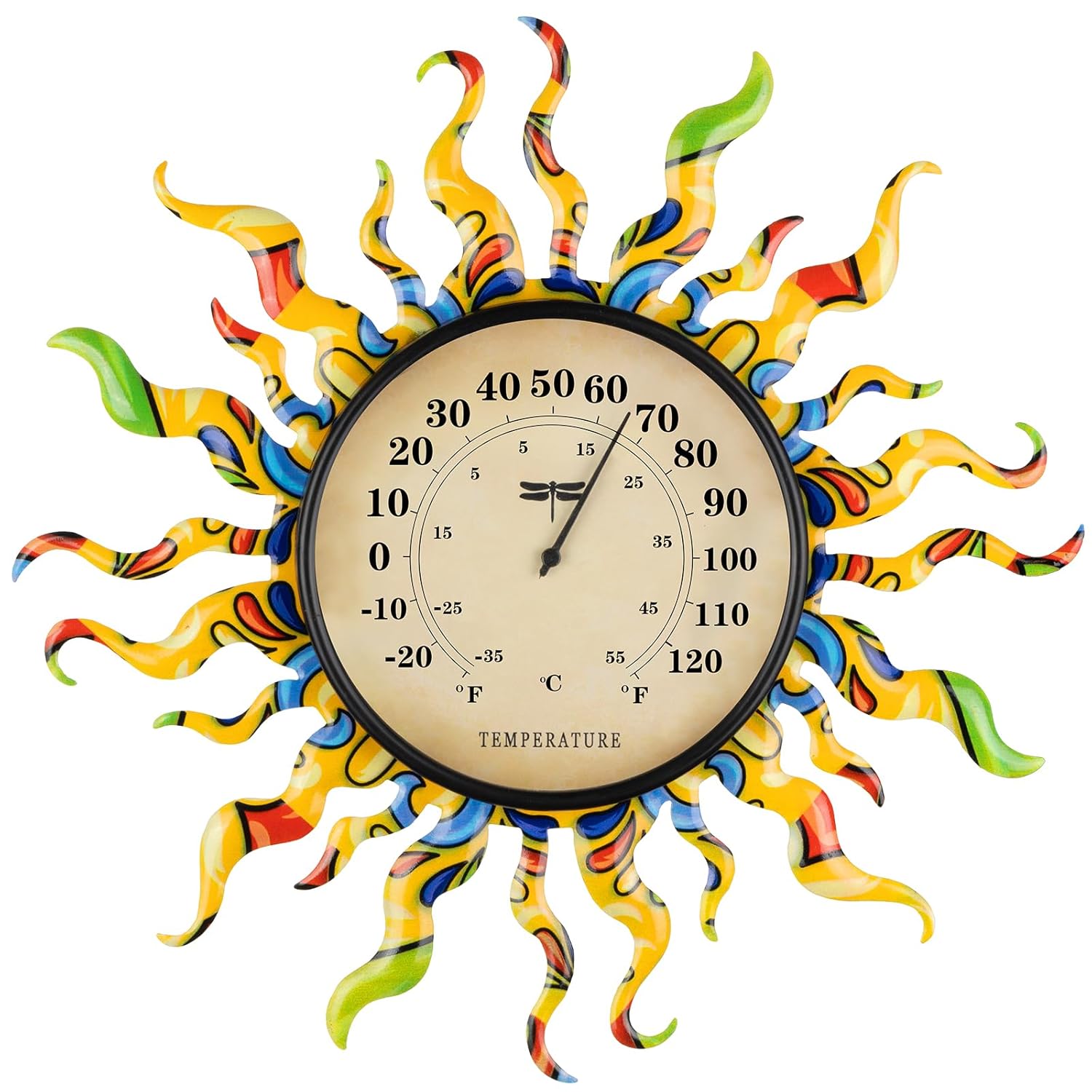 pealstar Large Outdoor Thermometer Waterproof Wall Thermometer Decorative Metal Sun Outdoor Thermometers for Patio Garden Yard Living Room Decor