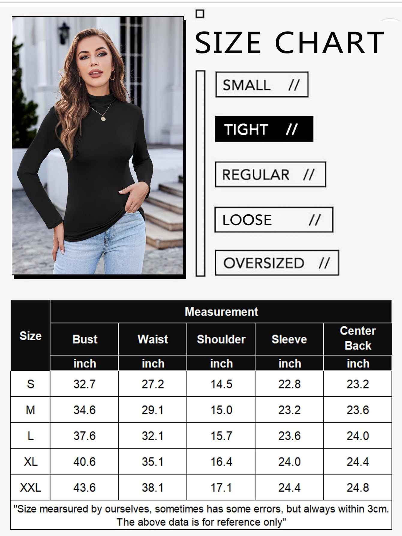 Ekouaer Damskie 3-częściowe koszulki z golfem z długim rękawem lekka podstawowa slim fit miękka bielizna termiczna topy (S-XXL)