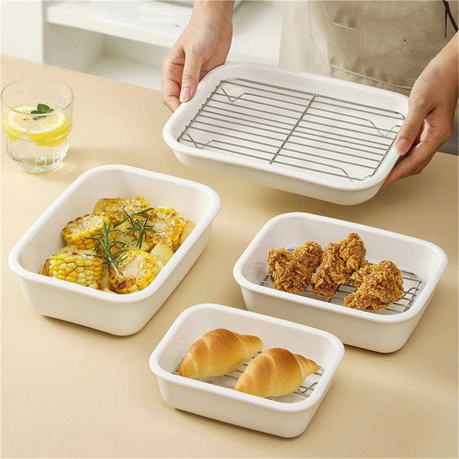 Platos de Hornear Bandeja for Hornear de cerámica Goteo for el hogar Platos de Horno Lasaña(Grande)